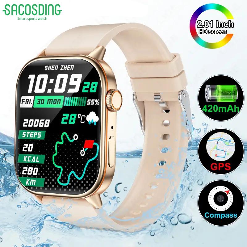 SACOSDING Новые GPS-трекерные умные часы для фитнеса, водонепроницаемые спортивные беспроводные умные часы для звонков, наручные часы для мужчин и женщин Xiaomi Android 2025