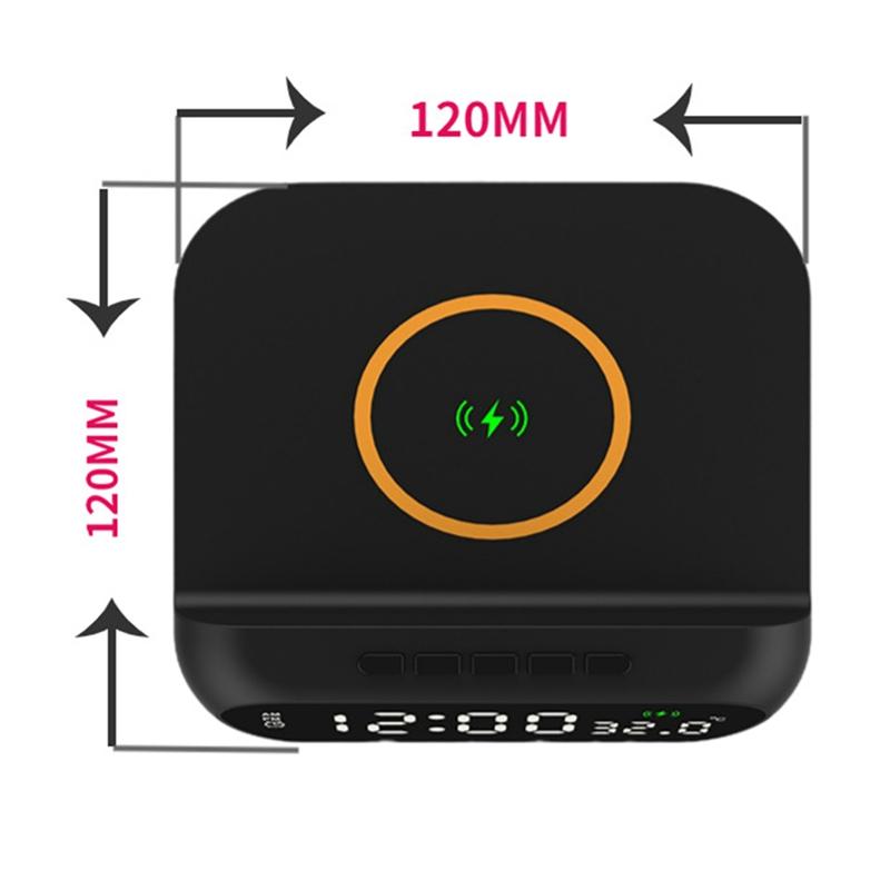 Беспроводной будильник с зарядкой 3-в-1 Беспроводное зарядное устройство Быстрая зарядка 15 Вт Цифровой будильник Температура Черный Простота в использовании