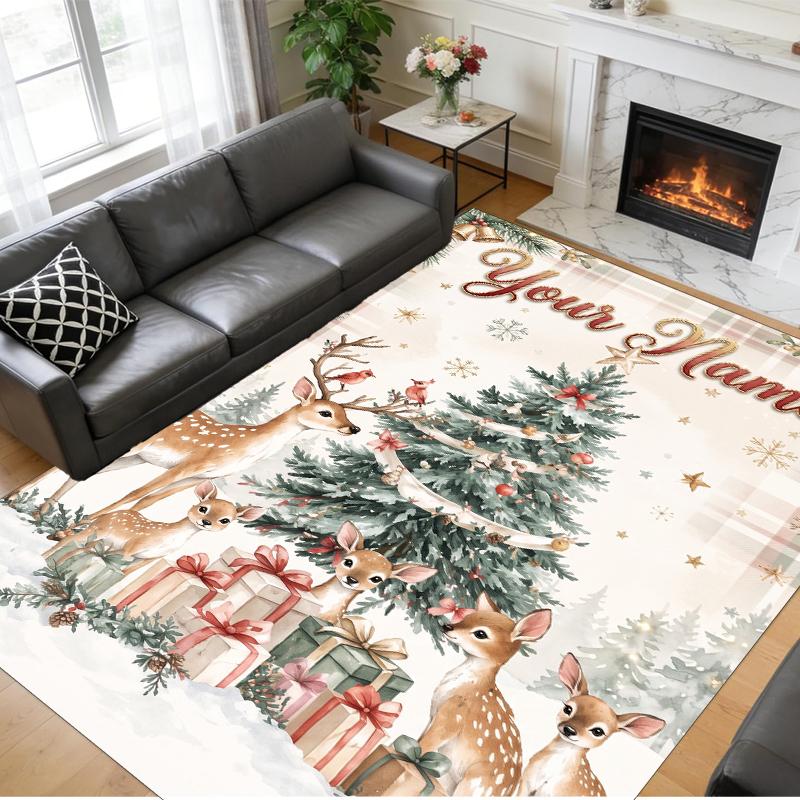 Christmas Custom Name Printed Square Area Rug Soft Non Slip Floor Carpet For Bedroom Holiday Gift