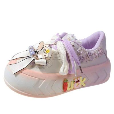 Модные 5 см новые дизайнерские милые женские кроссовки с бабочкой и узлом, модные туфли на платформе с большим носком, для скейтборда, ходьбы, тенниса для девочек