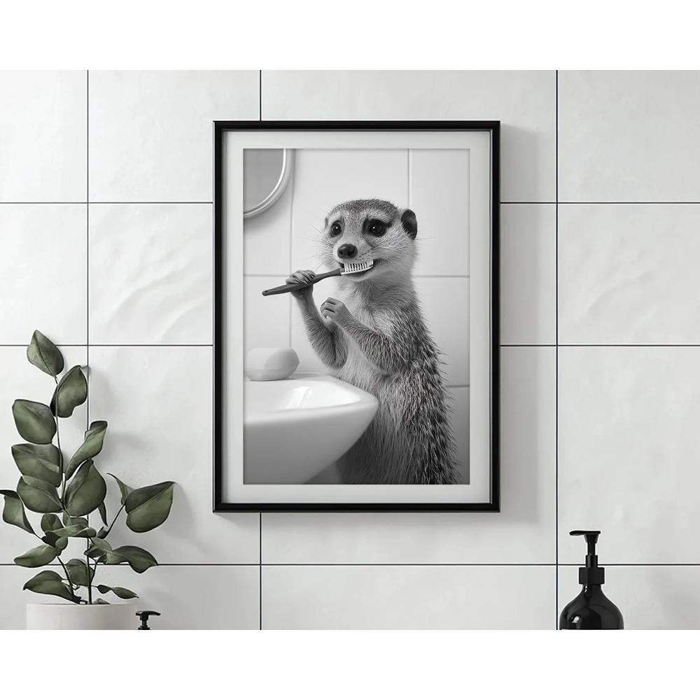 Brushing Teeth Animal Art Poster Lion Monkey Horse Rabbit Dog Cat Eagle Funny Bathroom Wall Stickers Bathroom Animals Home Decor
