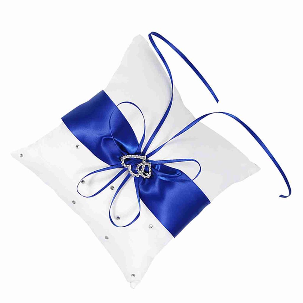 Свадебная   Подушка-держатель для колец с бантом Пятно Двойные Сердца   (белый)