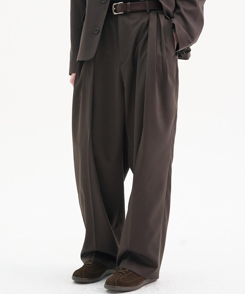 TRIP LE SENS Custom Pintuck Curved Wide Slacks_Black