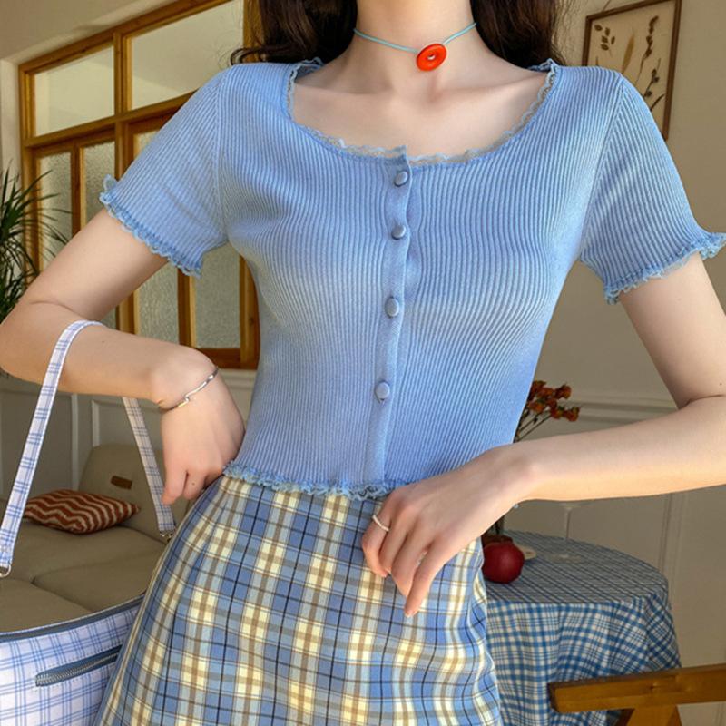 Свитер Yankee Knit Year Женский модный фиолетовый кружевной кардиган Тонкий короткий отрезок Узкие топы Повседневный базовый комфорт и стиль Узкие пуловеры Футболки
