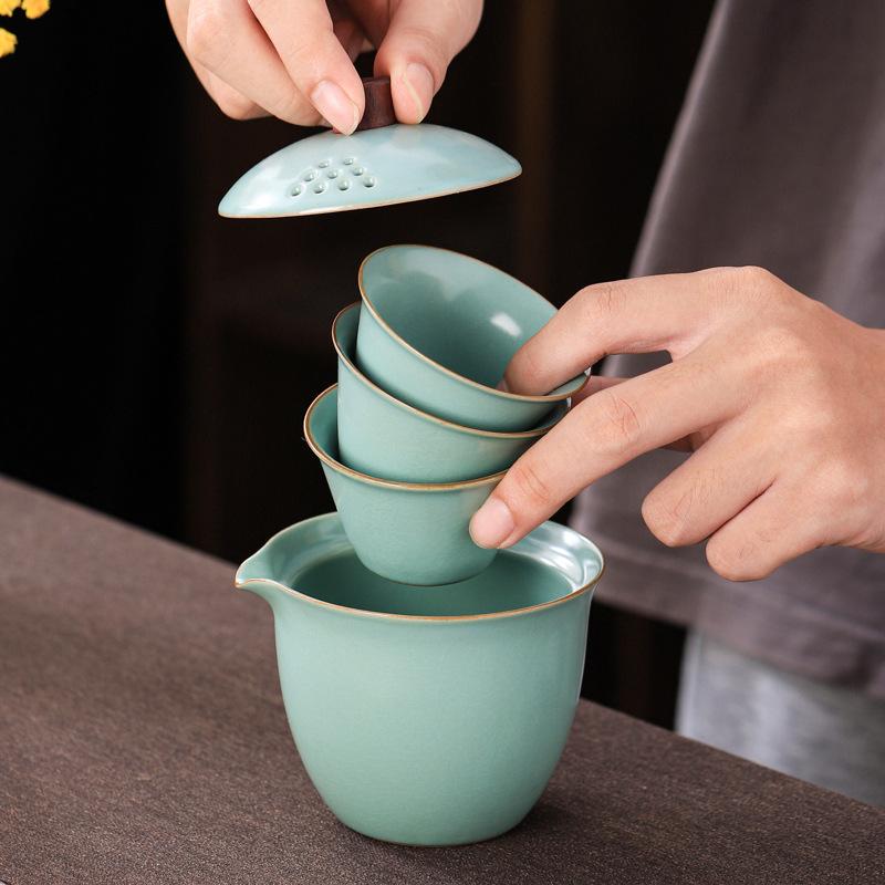 Ru Kiln Travel Tea Set Kuaike Cup Outdoor Portable Kung Fu Teapot Business Souvenir Gift Set