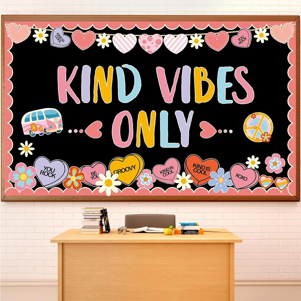 Valentine's Day Bulletin Board Decoration Valentine Classroom Bulletin Board with Borders Retro Groovy Heart Paper Cutouts for School Nursery