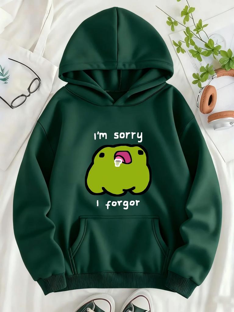 Men I'm Sorry I Forgor Hoodie Black Oversized Frog Meme Graphic Pullover Funny Streetwear Sweatshirt Autumn Winter