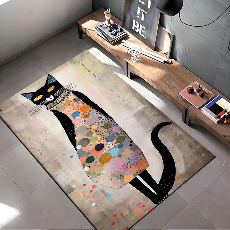 Abstract Black Cat Art Carpet suitable as a non-slip mat for the living room or bedroom sofa