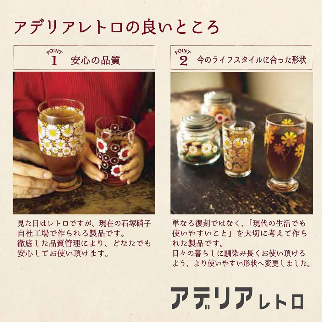 Aderia Retro Glass Tumbler [Medium / 200ml / 6 Assorted Designs] Comes In a Custom Kraft Box, Made In Japan
