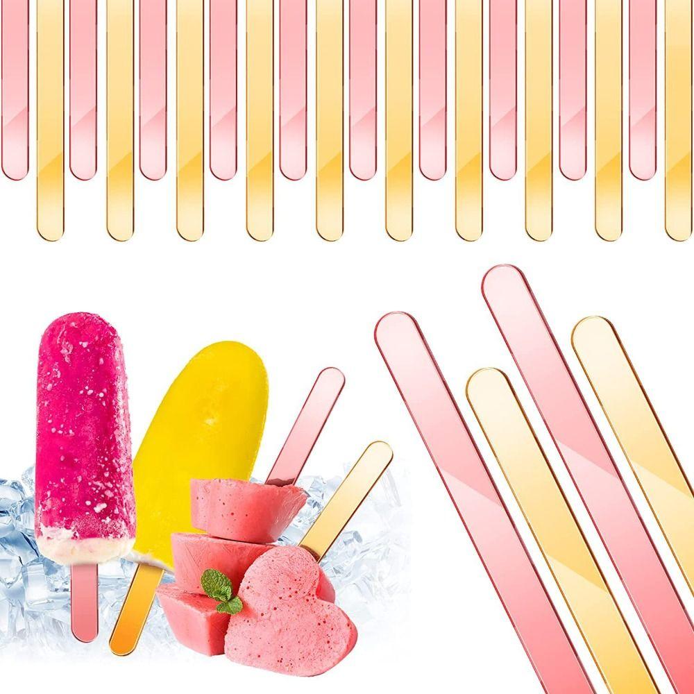 20Pcs Clear Reusable Ice Cream Sticks Summer Ice Cream Bars Rose Gold Acrylic Popsicle Sticks