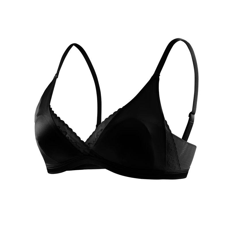 Silk stretch satin ultra-thin triangle cup underwear, mulberry silk sexy lace V-neck French bra