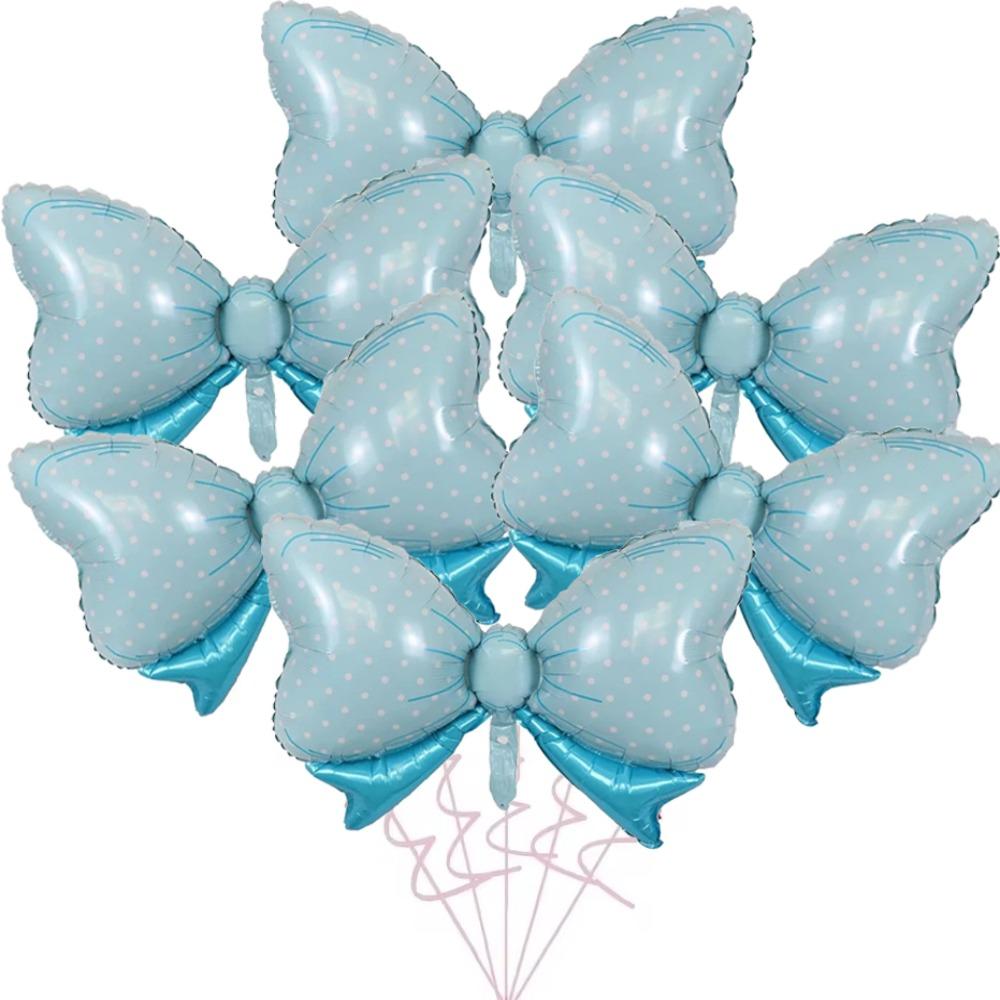 6Pcs Reusable Aluminum Foil Balloons Blue Pink Party Balloons Bow Balloons Birthday Party