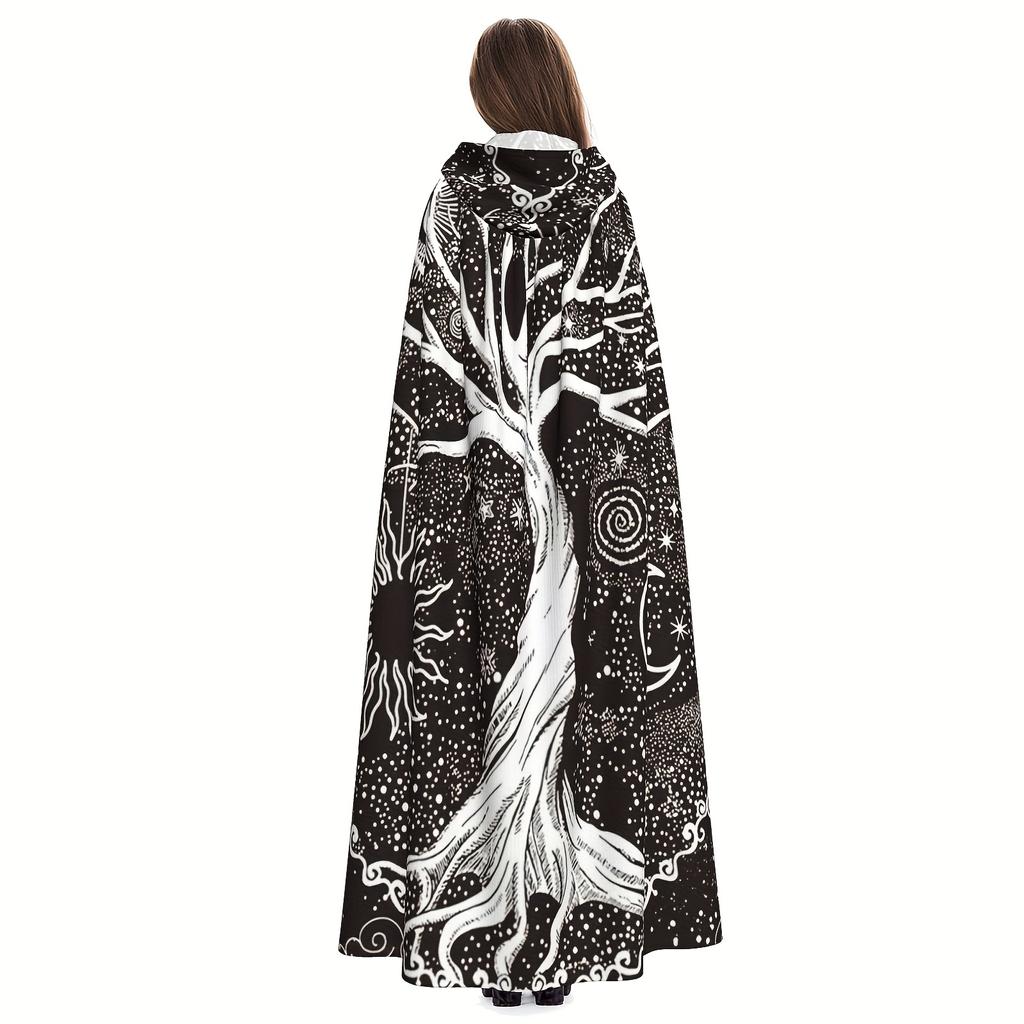 1 шт., Богиня викингов в скандинавском стиле, цепкое древо жизни, солнце и луна, черно-белая звезда, халат с капюшоном, плащ, шаль, косплей для взрослых, мужчин, женщин, вечеринка