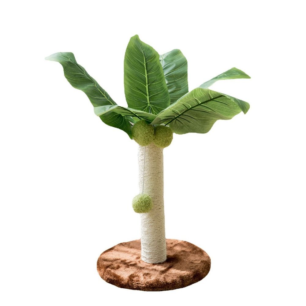 Зеленые листья Когтеточки для кошек Кокосовая пальма Столб для кошек с плюшевым шариком Столб для кошачьих царапин из сизаля