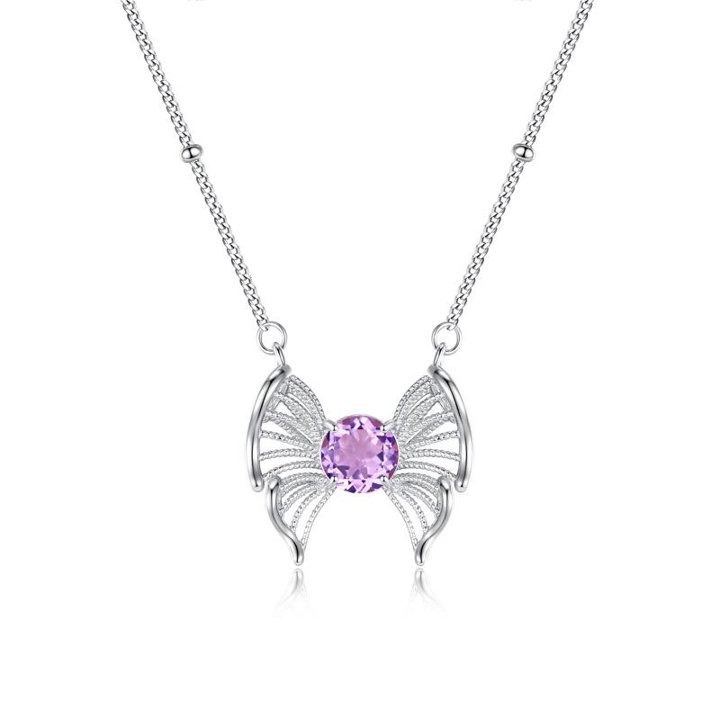 Butterfly natural crystal stone pendant s925 sterling silver necklace women's high-end peridot new Chinese jewelry fashion gift