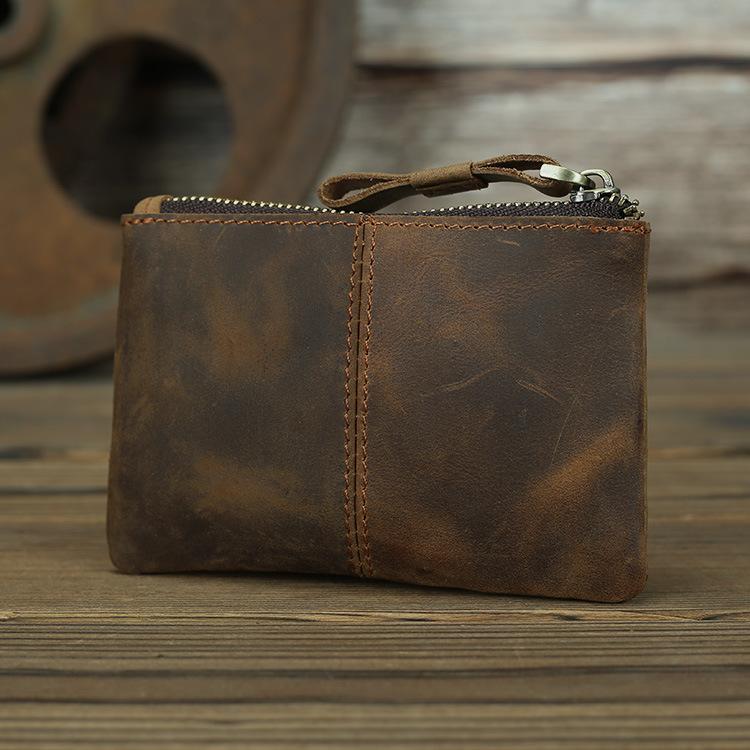 Унисекс Винтажный Кожаный Кошелек для Монет Ручной Работы Мини Кошелек на Молнии Держатель для Карт Компактная Дорожная Сумка для Повседневного Использования Мини Мужской Кошелек