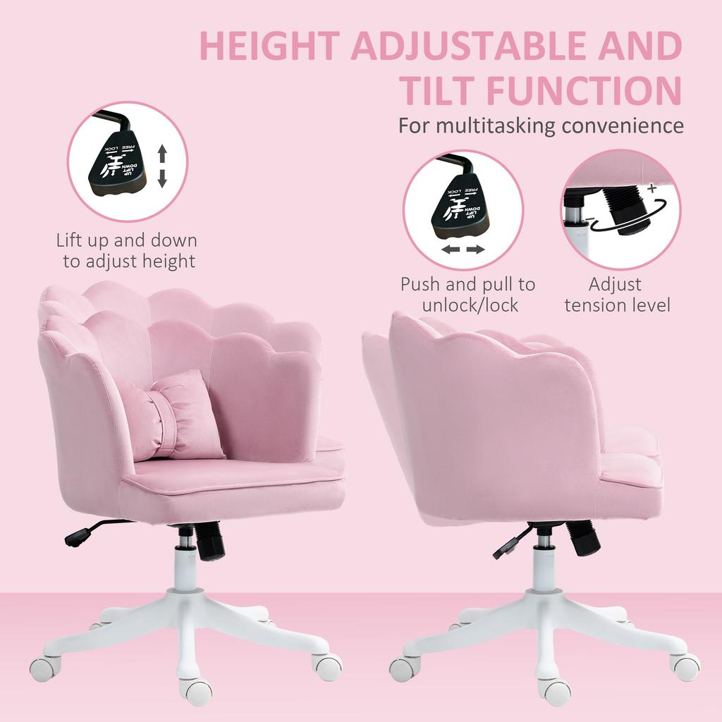 Velvet-Feel Petal Back Office Chair - Pink