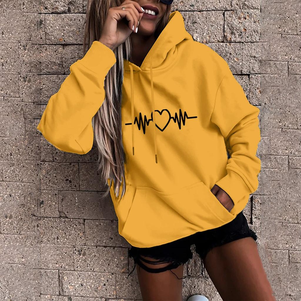 Women's Fashion Casual Fun Print Hooded Sweatshirt Loose Sports Tops Pullover