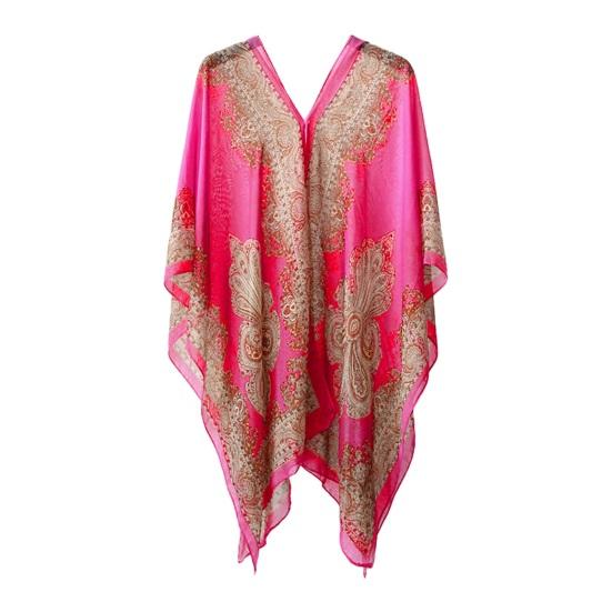 Women Scarf Poncho Cashew Flower Print Multi-function Chiffon Vintage Anti-sun Bikini Cover Up for Beach EMA