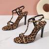 Size 35-43 New Summer Women's Open Toe Sexy Leopard Cross Narrow Band High Heels Party Women Sandals Sandalias Mujer