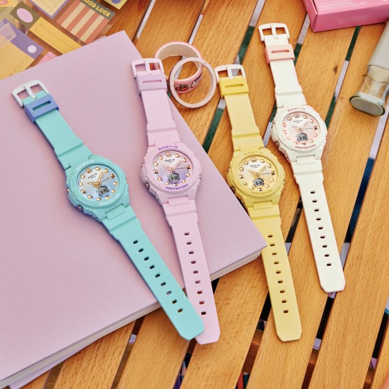Casio Женские часы Baby-G, аналоговые, ударопрочные, кварцевые, с resin-браслетом, водонепроницаемость 100 м, BGA-320-3A