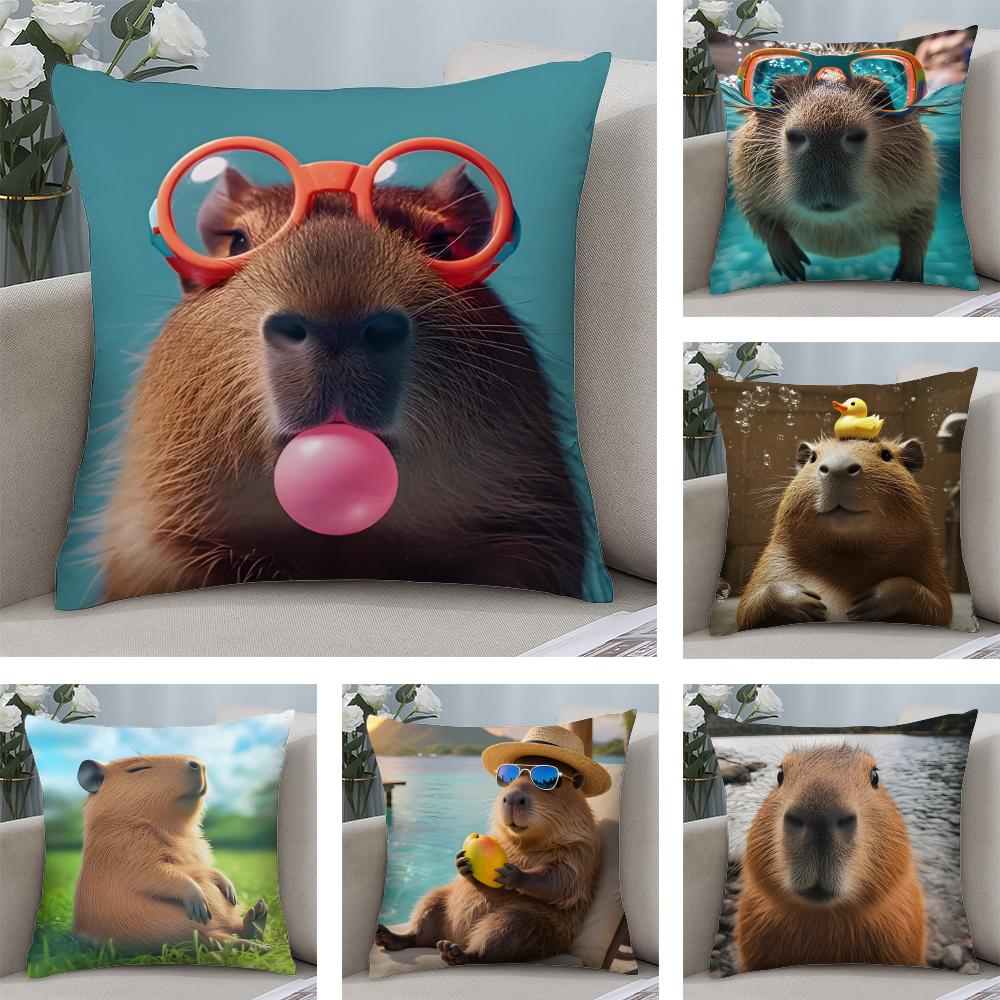 Capybara Fashion Cushion Cover Plush Fabric Soft DoubleSided Printed Sofa Warm Winter Home Child Gift Pillow Case