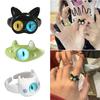 Забавное кольцо-монстр с кошкой черного, зеленого и белого цвета, с большими глазами, милое, крутое, мультяшное, для подруг, парное, открытое, подарок, ювелирное украшение