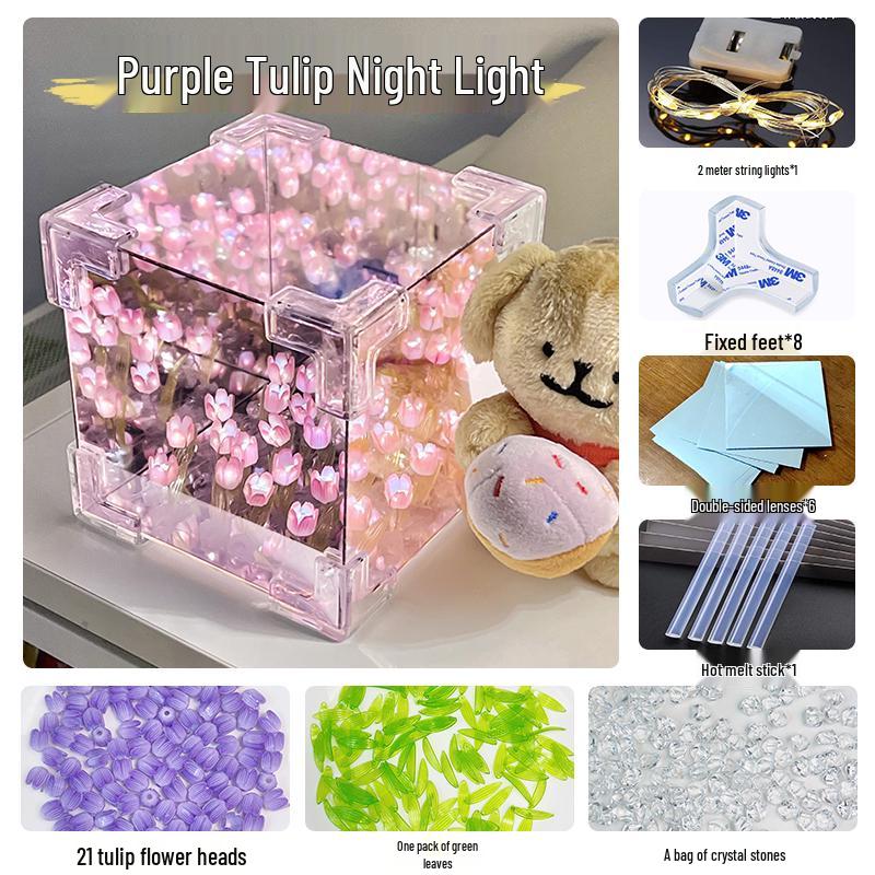 Подарок Валентина: Ночник-тюльпан ручной работы, кубик Рубика - Идеальный подарок на день рождения для девушки