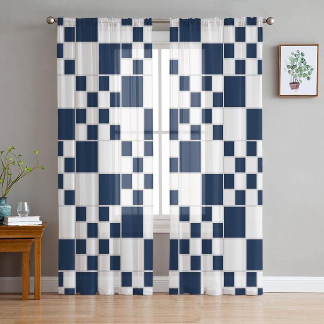 Черно-белые тюлевые шторы с неправильной геометрией для гостиной, спальни, декор, шифоновая прозрачная вуаль, кухонная оконная занавеска