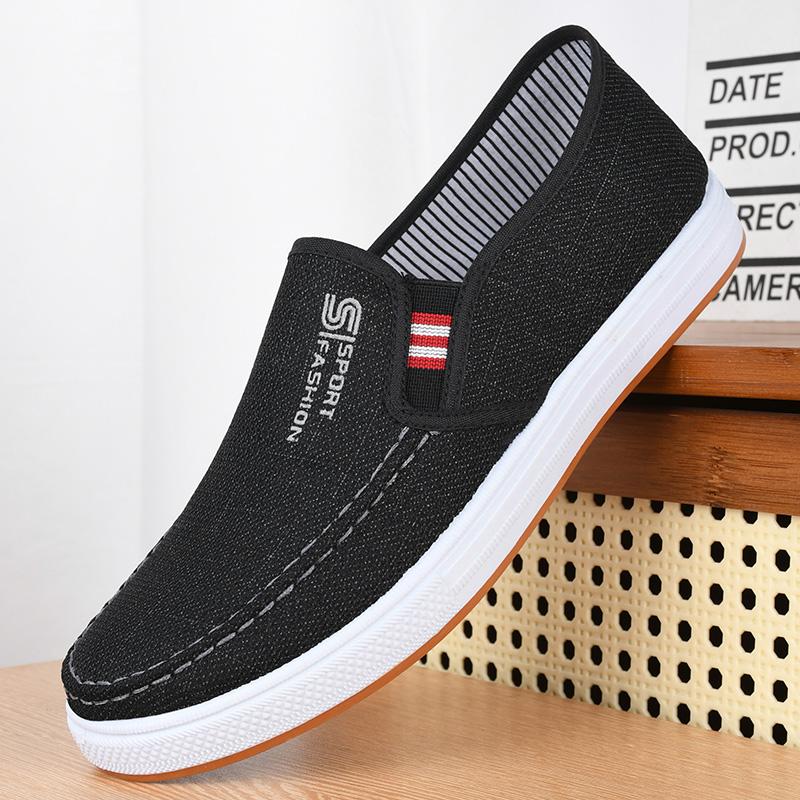 Men's Old Beijing Cloth Shoes Single Shoes Embroidery Spring and Autumn New Breathable One-pedal Lazy Shoes Black Casual Shoes