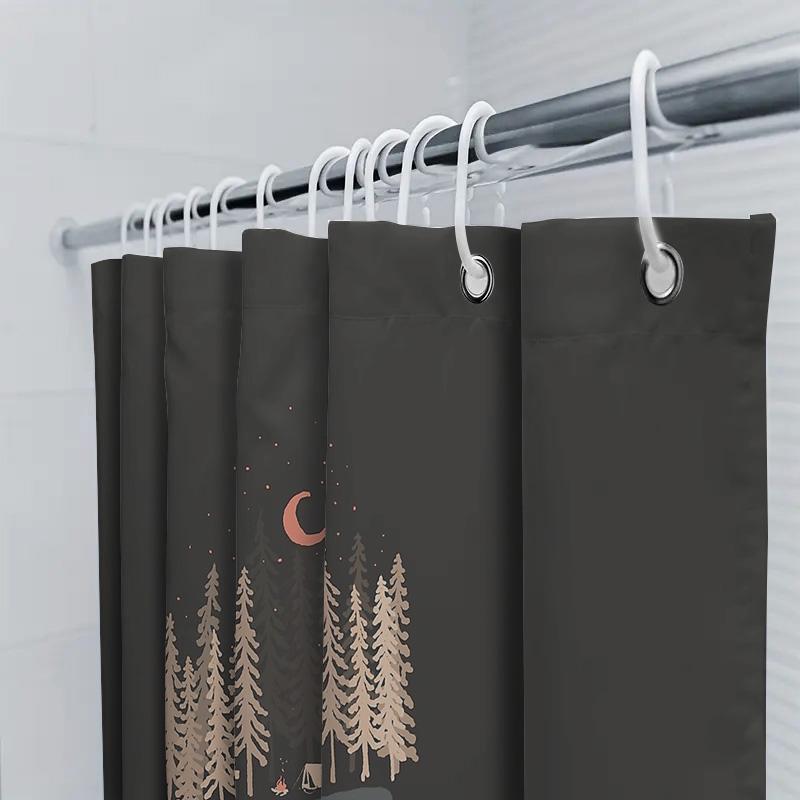 Camping Forest Night Landscape Shower Curtain Woodland Nature Trees Tent Backdrop Bathroom Decor Rustic Home Decor Outdoor Adven