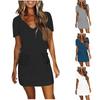 (Qunide) Women's Casual Solid Color Drawstring High Waist V-neck Short Sleeve Mini Dress