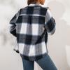 Модная женская повседневная свободная шерстяная плюшевая клетчатая куртка-рубашка с длинными рукавами