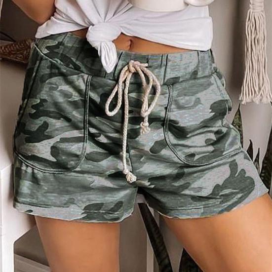 Женские шорты с эластичным поясом и карманами, прямые свободные шорты с камуфляжным принтом и шнурком, уличная одежда