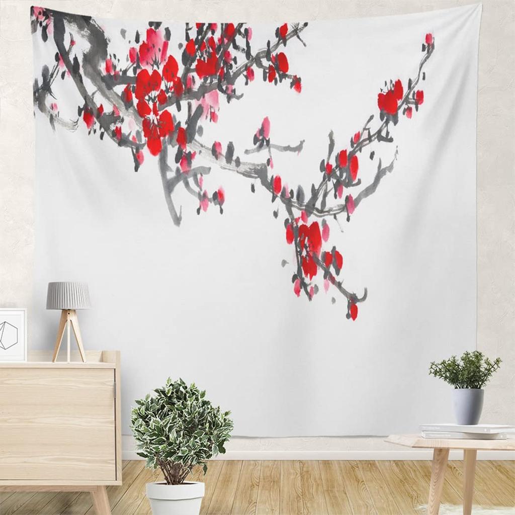 Красный Розовый Цветок Персика Цветок Сливы Узор Гобелен Главная Гостиная Спальня Декор Стены Фон Ткань Гобелен