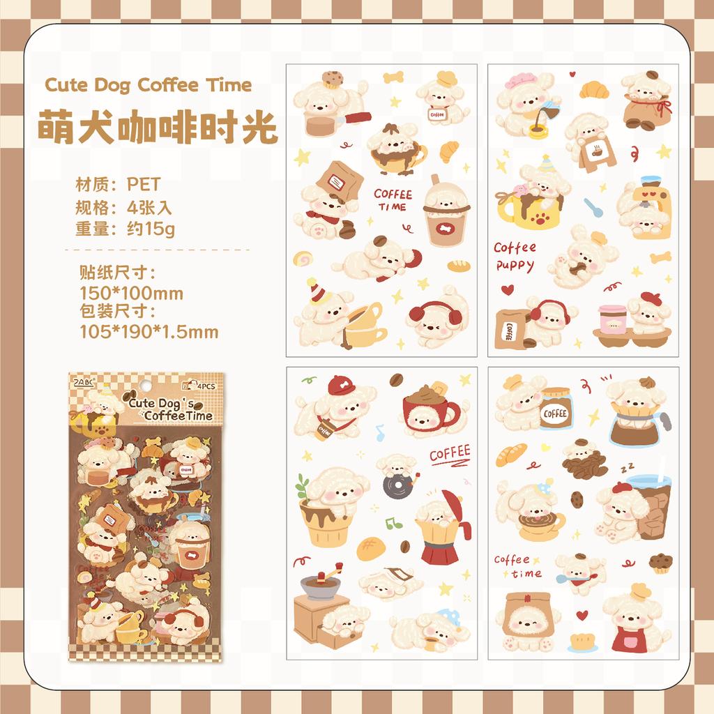 4sheets Cute Pet Tea Party Series Kawaii Cartoon Animal Decoration Stickers DIY Diary Scrapbook Aesthetics Stationery Stickers