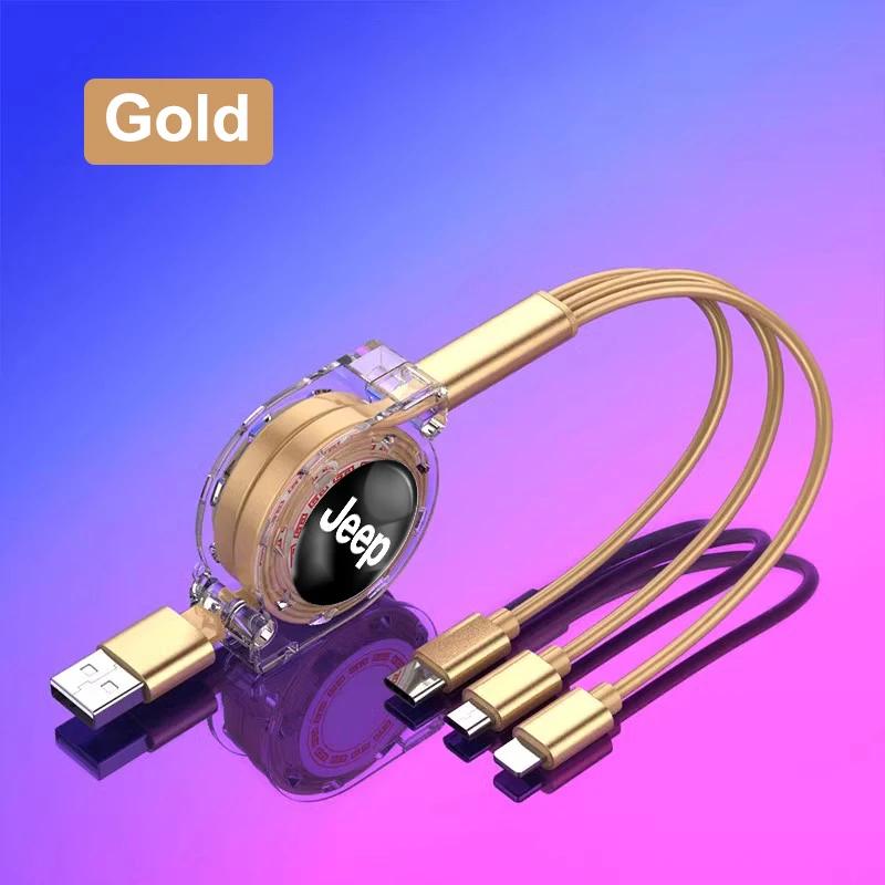 For Jeep Car Retractable Data Cable 3 In 1 Fast Charging Charger Cable For Jeep Renegade Wagoneer Avenger Recon Wrangler JK G
