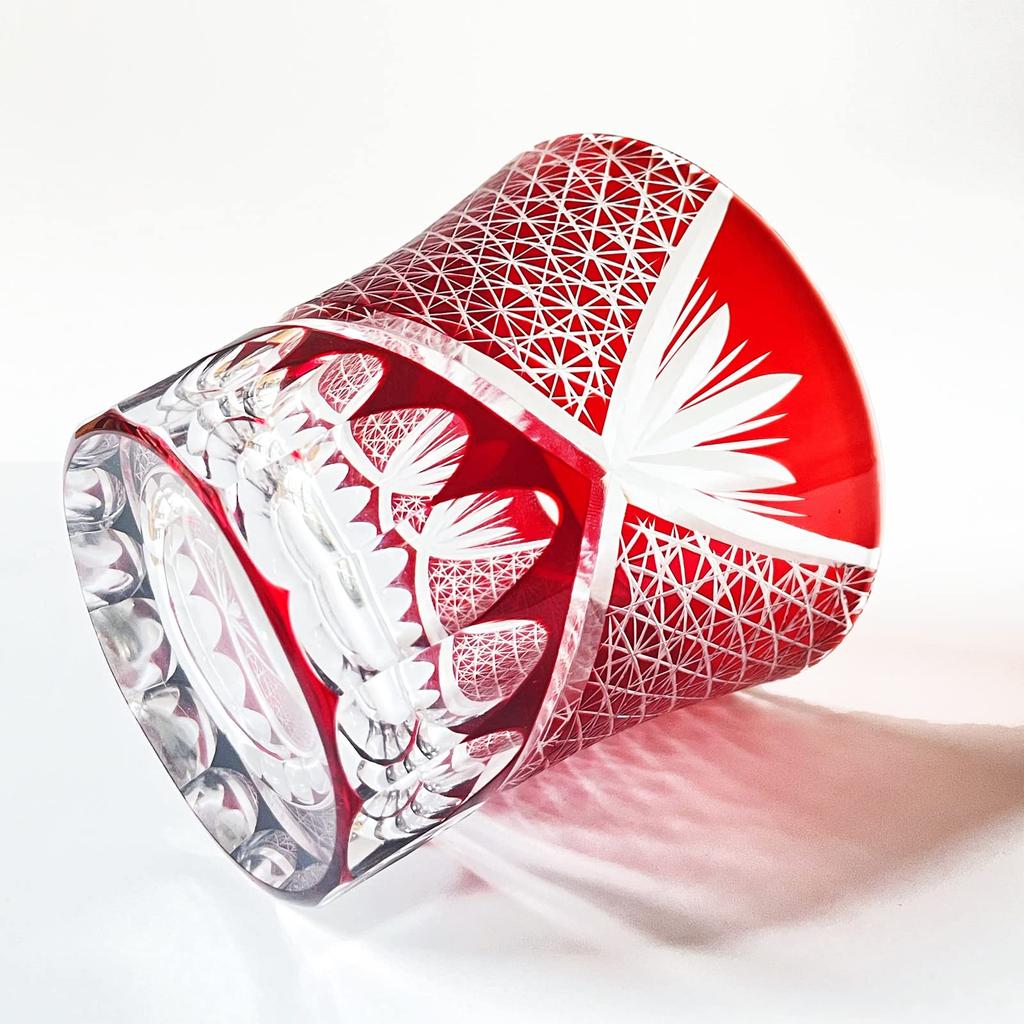 FONYUHUA Kiriko Glass Pair Old Glass Tumbler Chrysanthemum Tsunagi Pattern Dishwasher Safe Rocks Glass Shochu Glass Sake Beer Whiskey Stylish Wedding