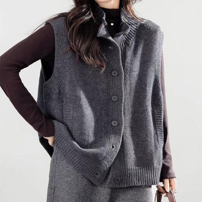 Жилет для женщин из хлопка, осенне-зимний, безрукавный, вязаный, жилет-свитер, свободный, утолщенный, повседневный, с V-образным вырезом