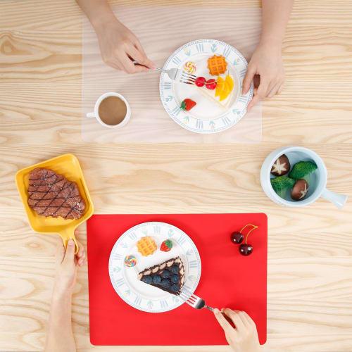 Topfinel Silicone Placemats, Set of 4, Water-Repellent, Multifunctional, Heat-Resistant, Non-Slip, Easy To Clean, Safe Silicone, Transparent White, 30