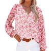 Floral Chiffon Shirt Women Vinatge Fashion Lantern Sleeve Print Blouses Tops 2022 V-neck Casual Flower Plus Size Blouse 19347
