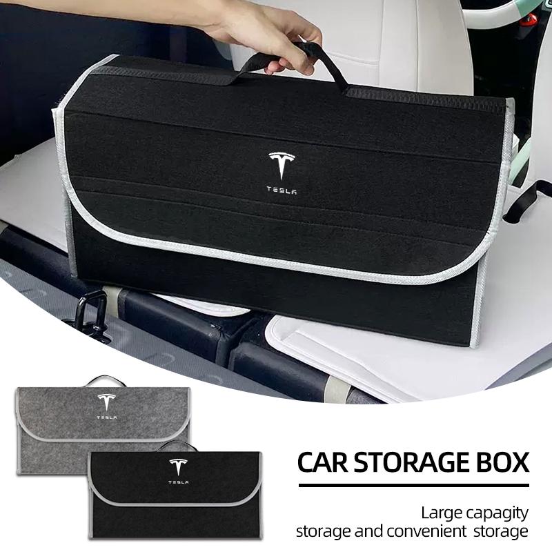 1Pcs Car Soft Felt Storage Bag Organizer Cars Foldable Trunk Car Accessories For Tesla Model 3 Model S Model X Model Y Roadster Bonina Coil