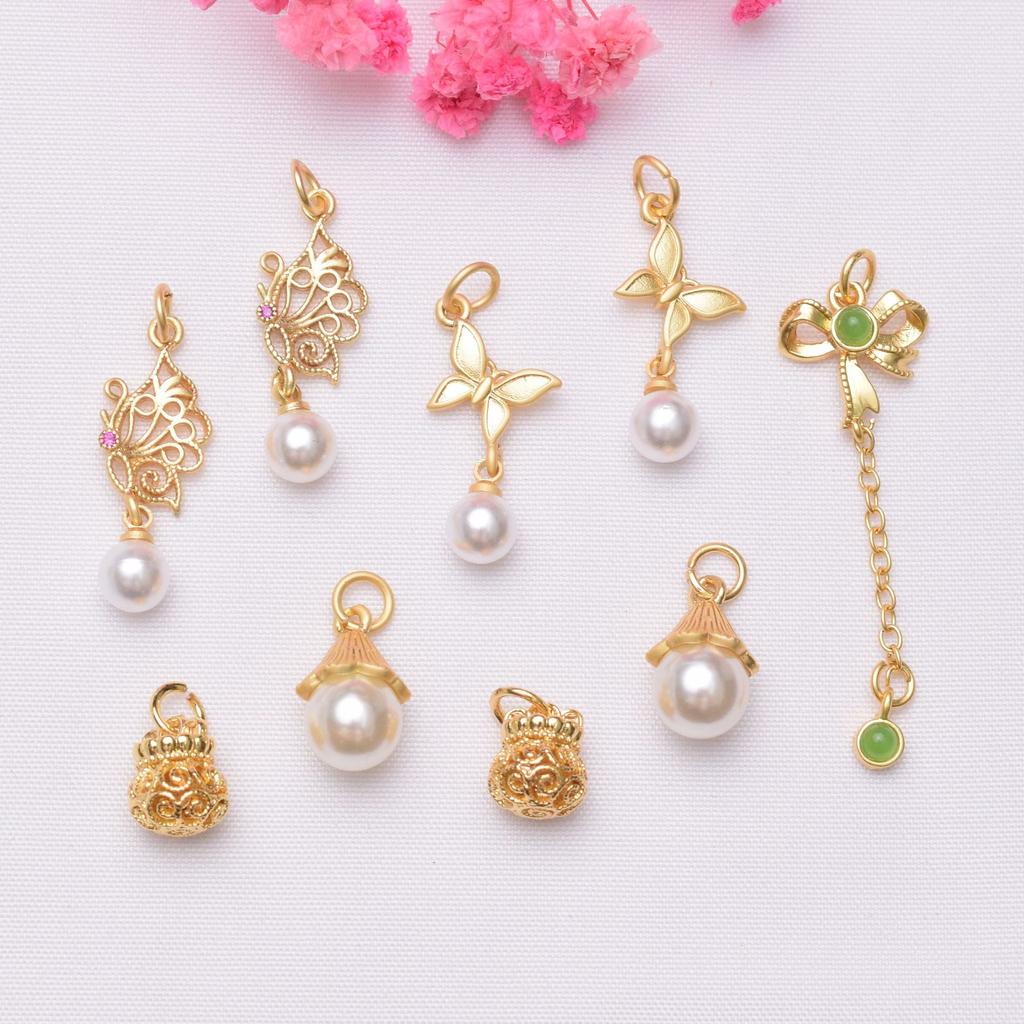 10 шт., сохраняющий цвет, старинный золотой кулон «Счастливая сумка», бант, жемчужный кулон, браслет из бисера своими руками, кулон, ювелирные аксессуары