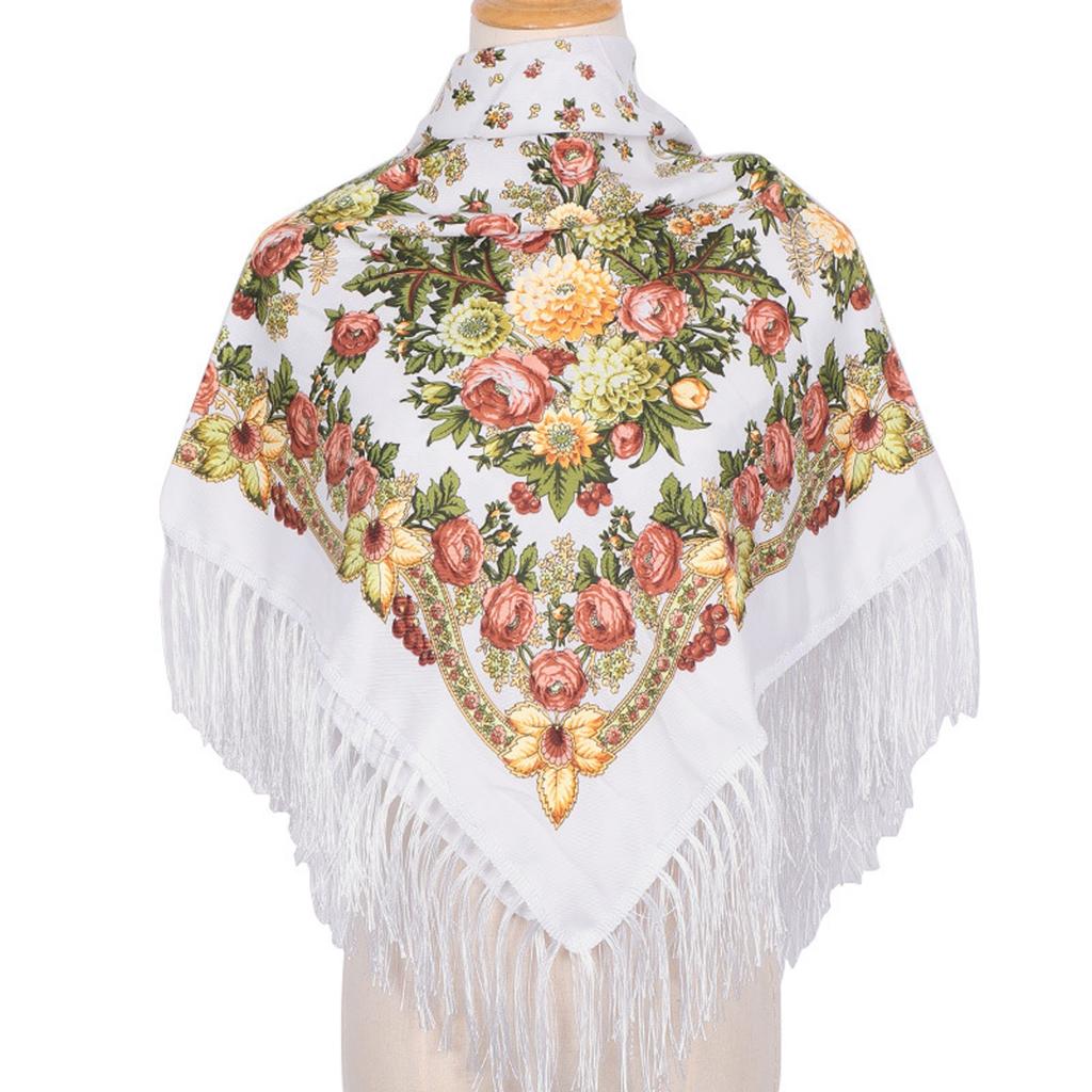 Ethnic Turban Head Wrap Scarf Women Vintage Travel Printed Tassel Shawl Outwear Printed Square Scarf