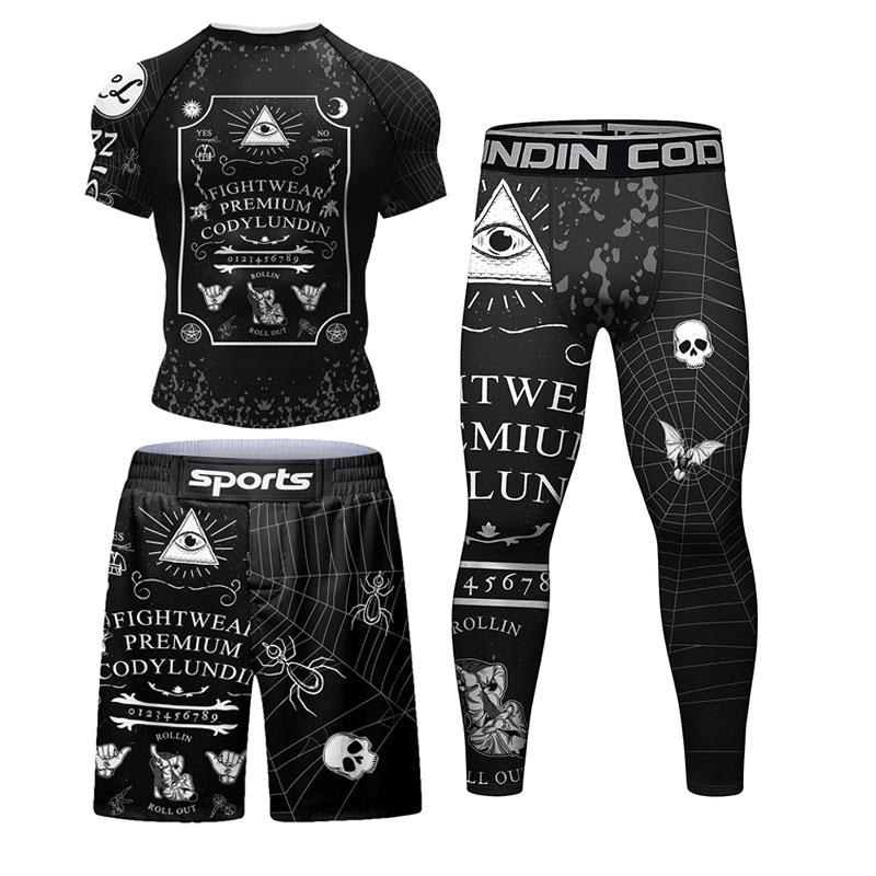 New MMA Boxing Rashguard T-shirt+Pant Sets Bjj Jiu jitsu Grappling Shorts Rash Guard Sublimation Printing Sportswear Mma Clothes