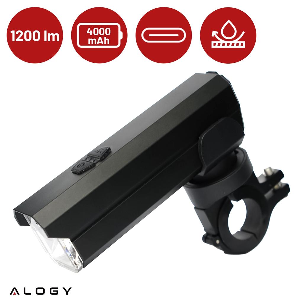Alogy Front Led Bicycle Light Super Bright 1200Lm 4000mAh Waterproof Bike Light Black