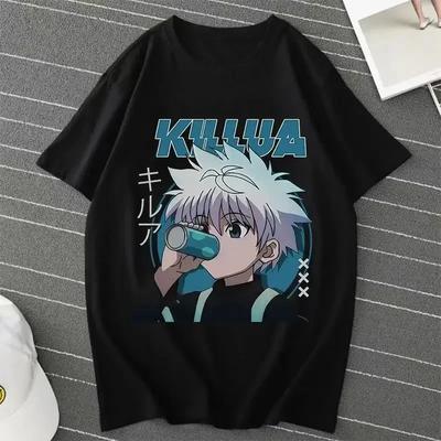 Аниме Hunter X Hunter Killua Zoldyck Футболки Мужские/женские HXH Аниме Футболка Повседневная Уличная одежда Harajuku Летняя мужская одежда Топы