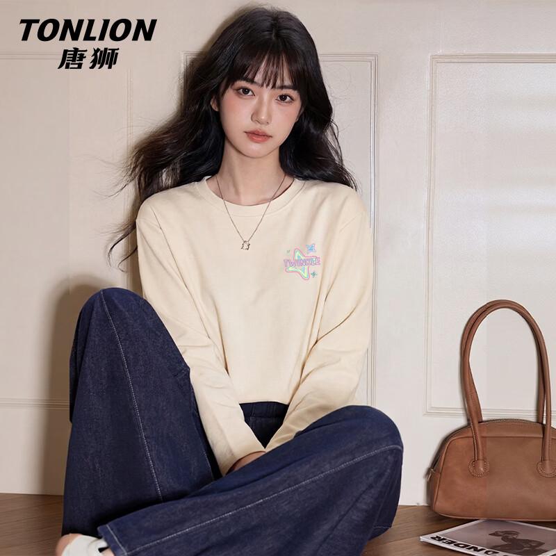 Женская хлопковая свободная футболка с длинным рукавом TonLion