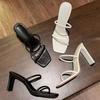 High Heel Slippers for Women  New Women's Shoes Summer Square Head One Line Cool Slippers Thick Heel Slippers
