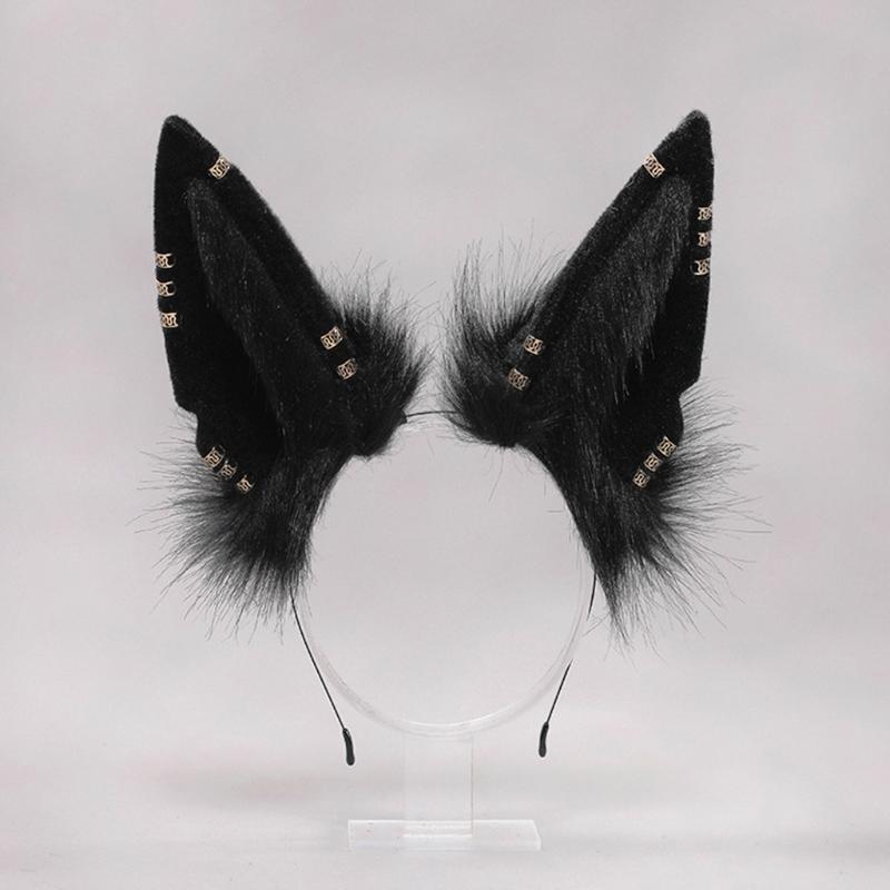 Lolita Plush Hair Hoop Wolf Ears Headwear with Metal Ring Furry Headband Cute Anime Fancy Dress Cosplay Accessories